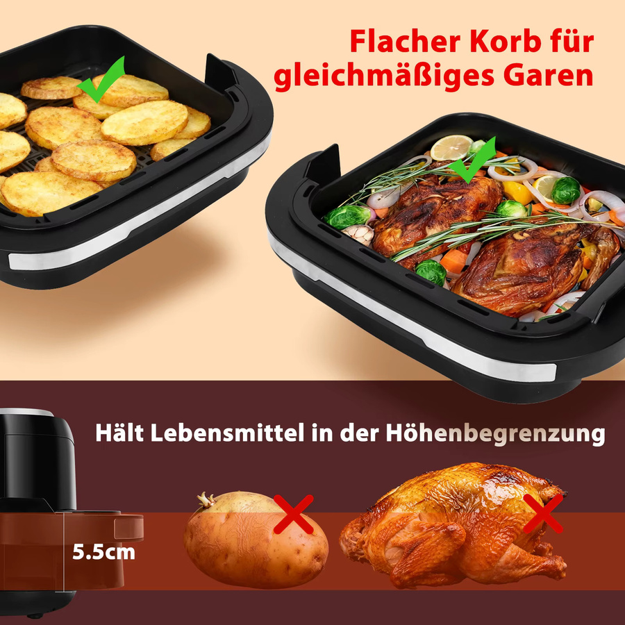 Aigostar Heißluftfritteuse Schwarz mit 2200W, XL Garfläche, Sichtfenster, Touchscreen und 11 Programmen - Bild 4