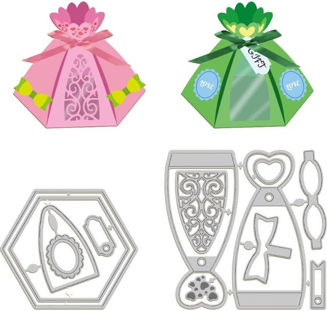 2 Stück Metallstanzformen für hohle Geschenkboxen mit Schleife zum DIY Scrapbooking und Basteln von Pralinenschachteln oder Fotoboxen - Bild 1