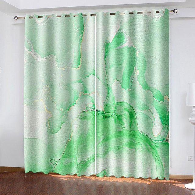 Yiran Furniture Vorhang Set mit 2 Paneelen in Grün, Batikmuster mit abstrakter galaktischer Aquarelltextur, Digitaldruck mit Ösen, B/H: 50 x 100 cm - Bild 1