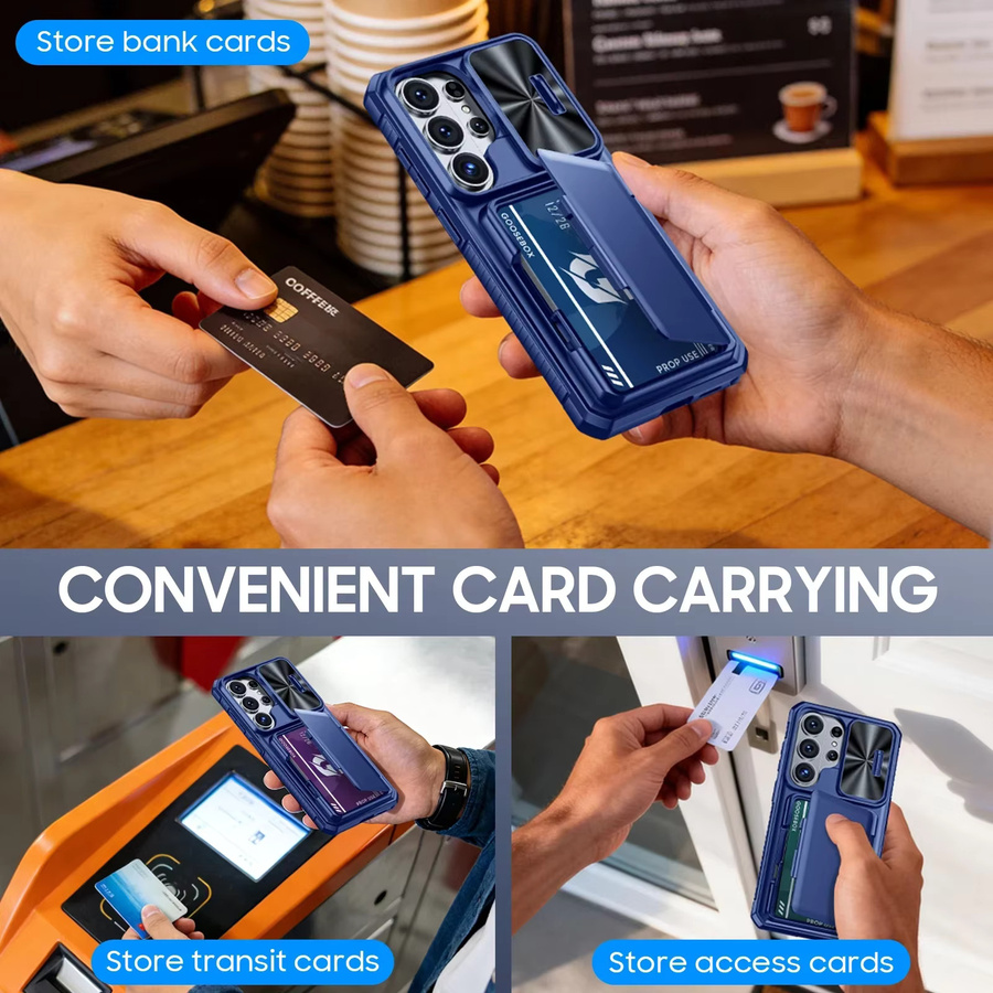 BANGZAO Silikon-Schutzhülle für Galaxy S26 Ultra mit Kartenhalter und RFID-Schutz, Blau - Bild 2