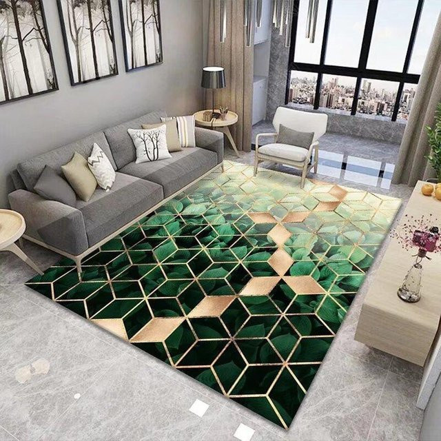 Moderner geometrischer Teppich in Grün für Wohnzimmer und Schlafzimmer, B/T: 140 x 200 cm - Bild 1