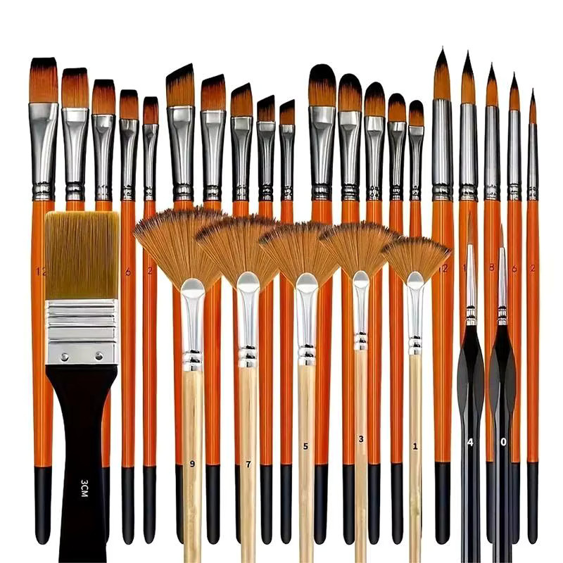 28/32-teiliges Acryl-Pinselset mit Nylonborsten in Mehrfarben, bestehend aus Rund-, Flach-, Fächer-, Winkel- und Detailpinseln - Bild 2