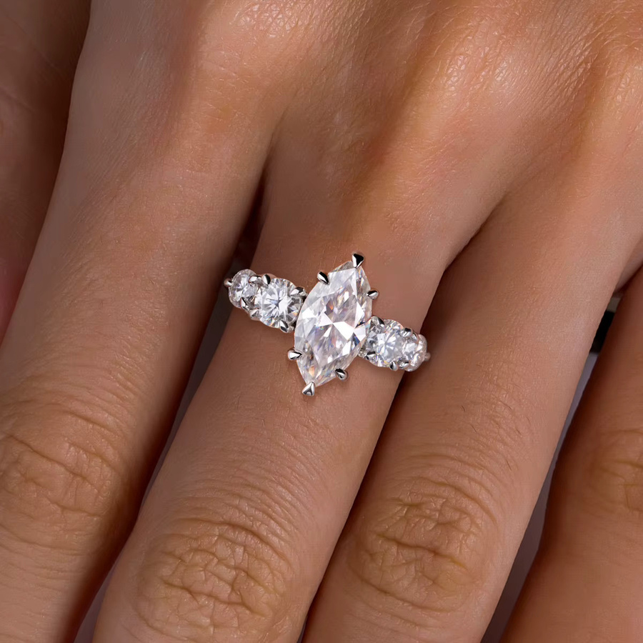 AnuJewel Verlobungsring, 925 Silber, Moissanit, Marquise Cut, Damen - Bild 4