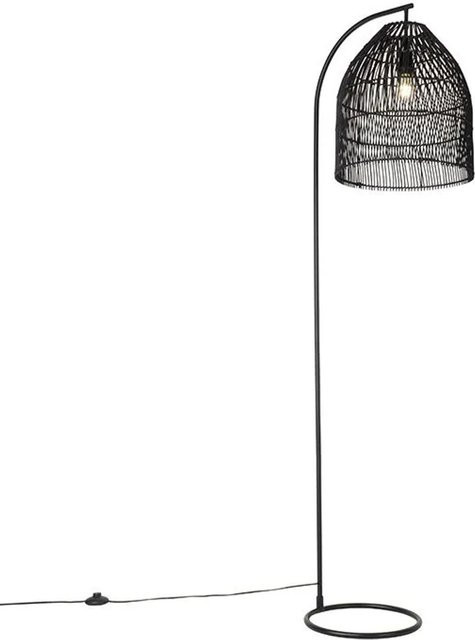 QAZQA Ländliche Stehlampe in Schwarz mit Rattan-Design, Höhe: 178 cm - Bild 1