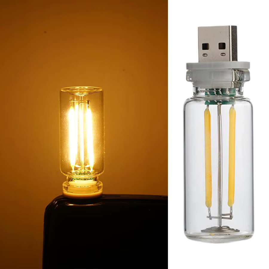 Dimmbare LED Filament Nachtlicht mit Touch-Steuerung, tragbare USB Atmosphäre Lampe aus transparentem Glas - Bild 4