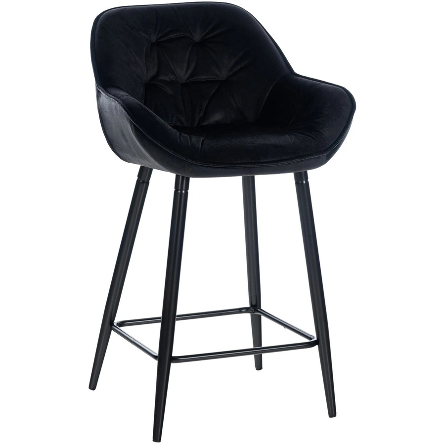 DELUKE Barhocker KUTOR Samt Schwarz mit Lehne und Steppung, B/T/H: 54 x 57,5 x 103 cm - Bild 2