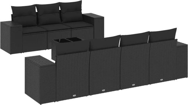 vidaXL 8-teilige Garten-Sofagarnitur aus Polyrattan in Schwarz mit Kissen und Stauraum - Bild 1