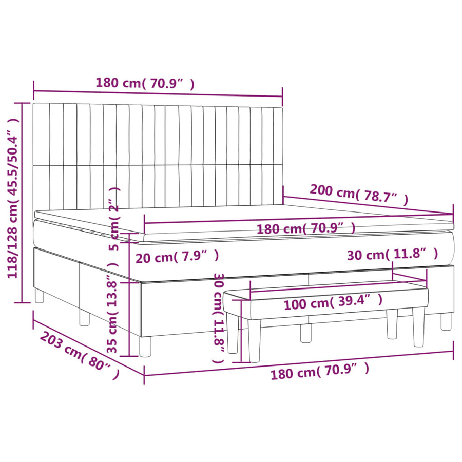 vidaXL Boxspringbett mit Matratze in Braun aus Stoff, B/T/H: 180 x 200 x 128 cm - Bild 4