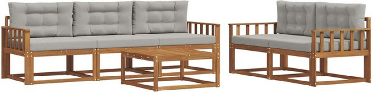 Modernes Outdoor-Sofagarnitur Set aus Akazie mit 6-teiligen Kissen in Natur und Hellgrau von vidaXL - Bild 1
