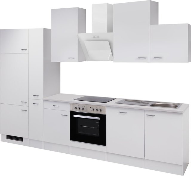Flex-Well Küchenzeile mit Einbaugeräten in Weiss, Breite: 310 cm - Bild 1