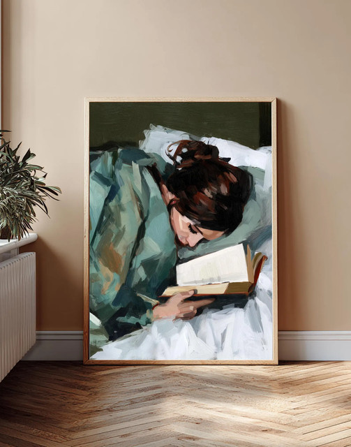 Abstrakte Wandkunst SHENCHEN mit lesendem Mädchen in Mehrfarbig für moderne Schlafzimmerdekoration - Bild 1