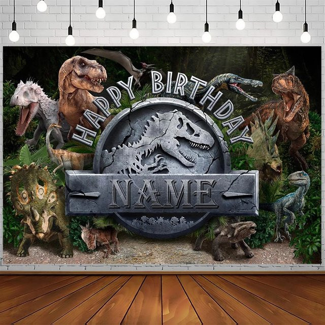Beenle Dschungel Safari Geburtstag Hintergrund mit personalisierbarem Namen und Dinosaurier-Motiv in Mehrfarbig - Bild 1
