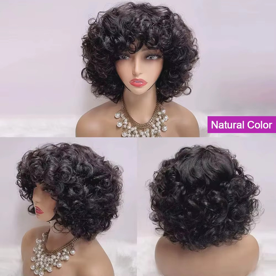HJ WEAVE BEAUTY Pixie Cut Rose Curly Perücke, Echthaar, Kurz, mit Pony - Bild 4