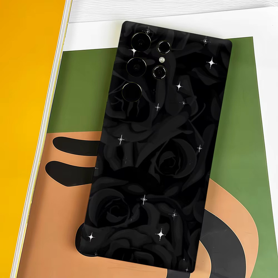 Potdemiel Handyhülle Sternenhimmel Schwarze Rosen für Samsung Galaxy S26 S25 Ultra S24 S23 Ultra Plus Stoßfeste Doppelschicht Rückabdeckung in Schwarz - Bild 4