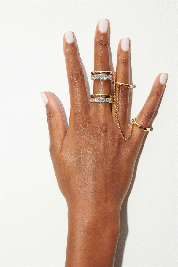 Erpels Doppel Schicht Kette Ring, Edelstahl, Gold, Zirkonia, Damen - Bild 3