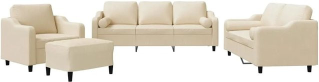 vidaXL 4-teilige Sofagarnitur mit Kissen in Creme, bestehend aus 3-Sitzer-Sofa, 2-Sitzer-Sofa, Sessel und Fußhocker aus Stoff - Bild 1