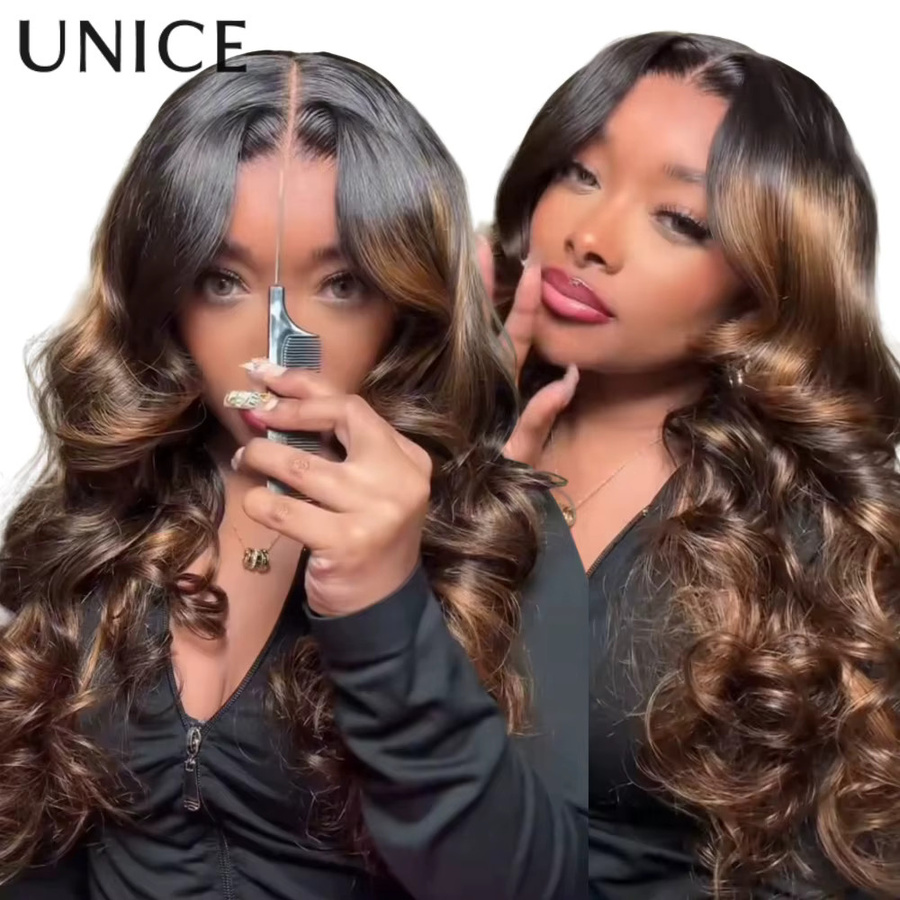 UNice Lace Balayage Highlight Body Wave Perücke, 100% Echthaar, Unisex - Bild 3
