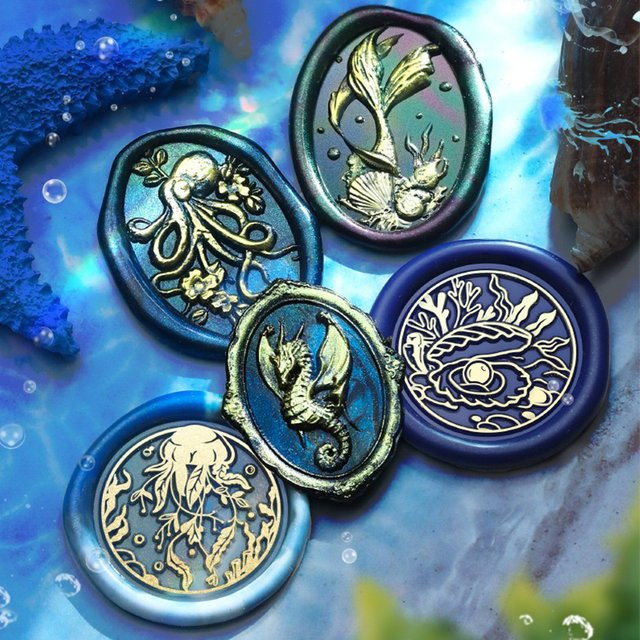Messing-Siegelstempelköpfe mit Meerestier-Motiven Wale Muscheln und Perlen in Gold für DIY-Wachsversiegelungen Scrapbooking und Hochzeitsgeschenke ZT137 - Bild 1