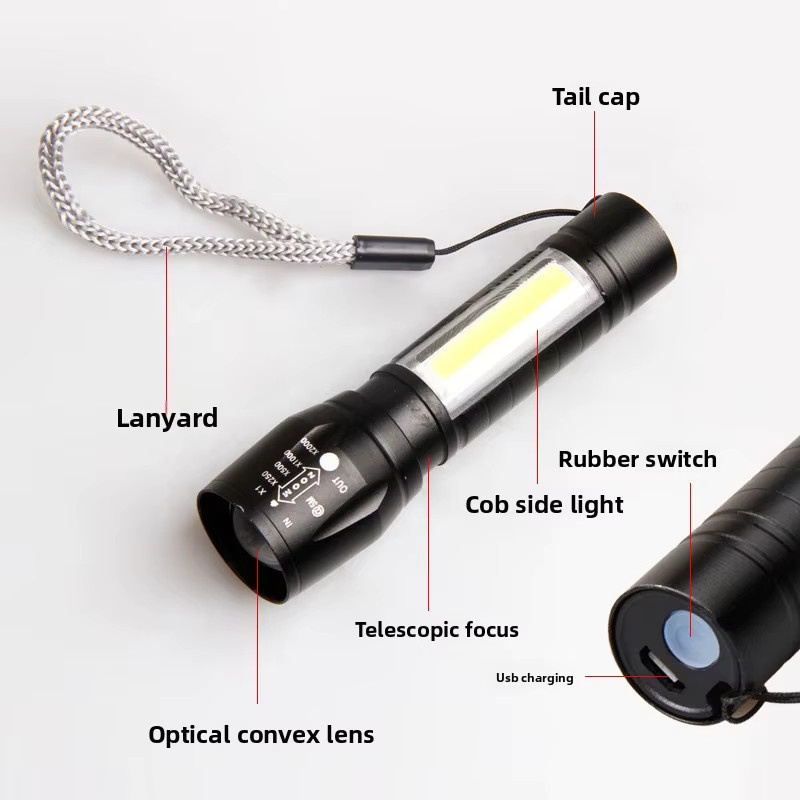QHSPE Mini-Taschenlampe aus Aluminiumlegierung, wiederaufladbarer und zoombarer LED-Strahler für den täglichen Gebrauch - Bild 3
