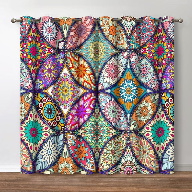 Yiran Furniture Boho-Stil Blumen Fenster Vorhang Set, transparent, 2 Stück, B: 100 cm, H: 130 cm - Bild 1