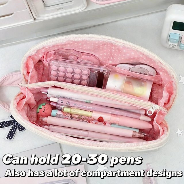 Polka Dot Shell Federmäppchen aus Nylon in Weiß, großes Kawaii Stifteetui und Schreibwaren-Organizer für Mädchen und Studenten - Bild 1
