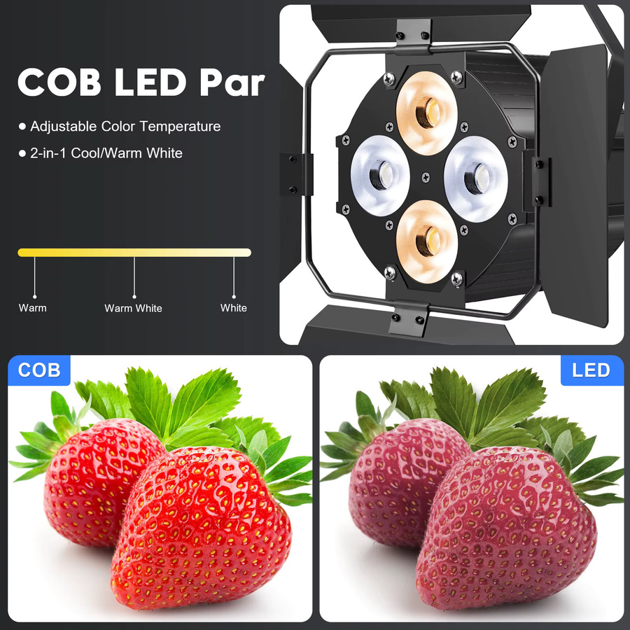 U'King 4er Set COB LED Par Licht DMX512 Bühnenlicht mit Barndoors, 120W Kaltweiß/Warmweiß Spot für DJ, Party, Hochzeit und Kirche, Schwarz - Bild 3