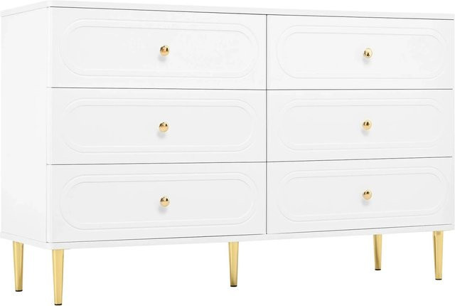 Merax Sideboard in Weiß mit 6 Schubladen und ovalem Design sowie Metallfüßen, B/T/H: 150 x 40 x 75 cm - Bild 1