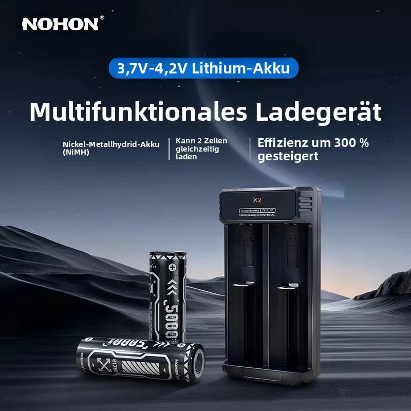 NOHON 21700 Akku-Set mit Ladegerät, 5000 mAh, 30 A, Schwarz - Bild 2