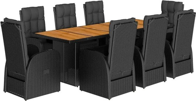 vidaXL 9-tlg Garten-Essgruppe aus PE-Rattan und Akazienholz in Schwarz mit Kissen - Bild 1