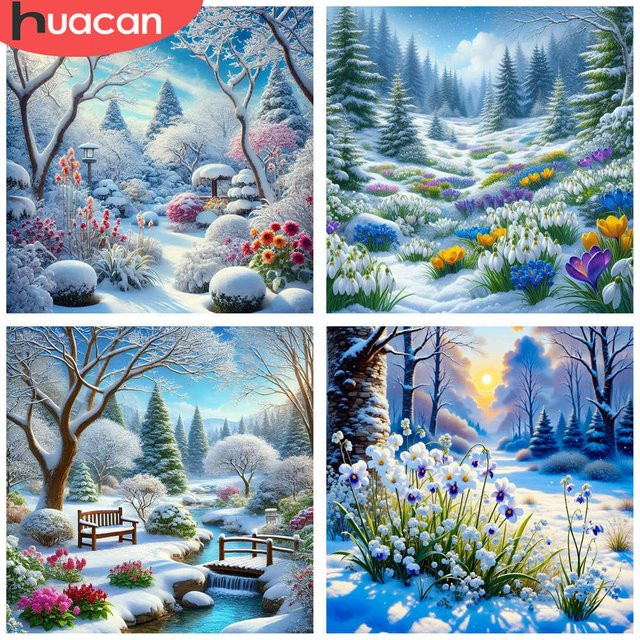 HUACAN Diamantmalerei DIY Set Winter Garten Landschaft 5D Strass Stickerei Kit B/H: 20 x 20 cm - Bild 1