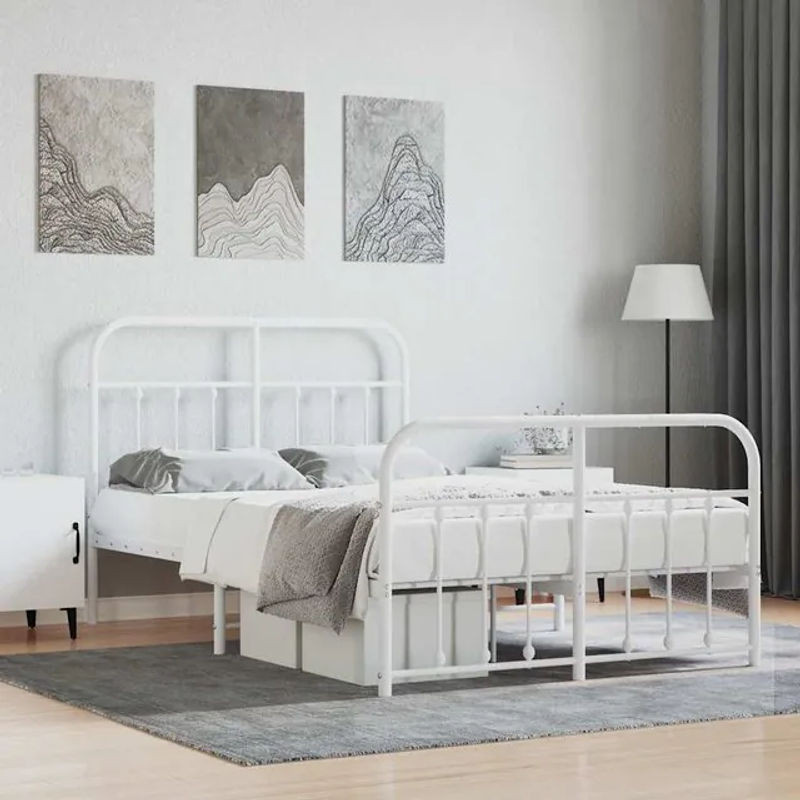 Vidaxl Metall-Bettgestell mit Kopfteil und Fußteil in Weiß, B/T/H: 120 x 200 cm - Bild 1