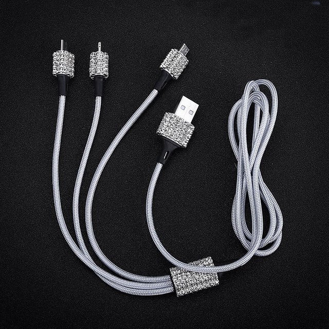 Diamond Crystal 3-in-1 USB-Kabel in Silber für iPhone, USB-C und Micro-USB zum Laden und für die Datenübertragung - Bild 1