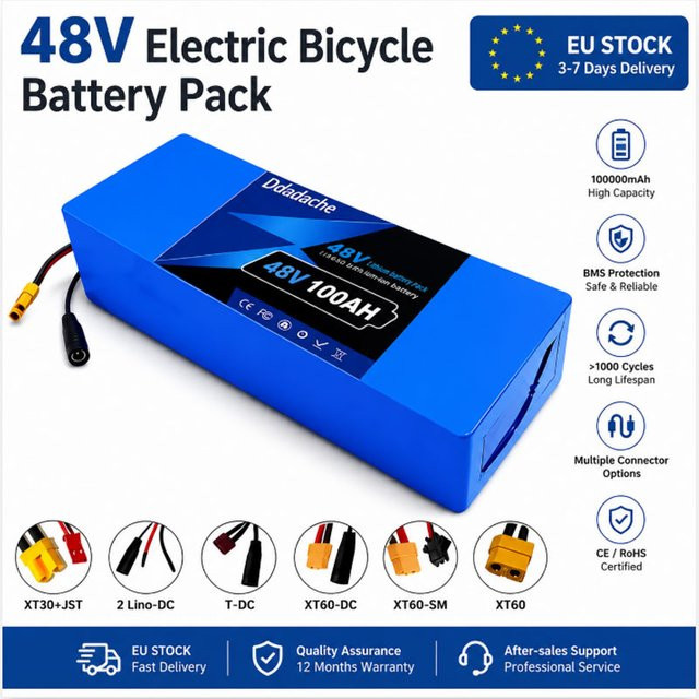 48V 100Ah 13S5P 18650 Lithium-Ionen-Akku mit intelligentem BMS-Schutzboard in Blau für E-Bike und E-Roller Motoren (250W-1000W) - Bild 1