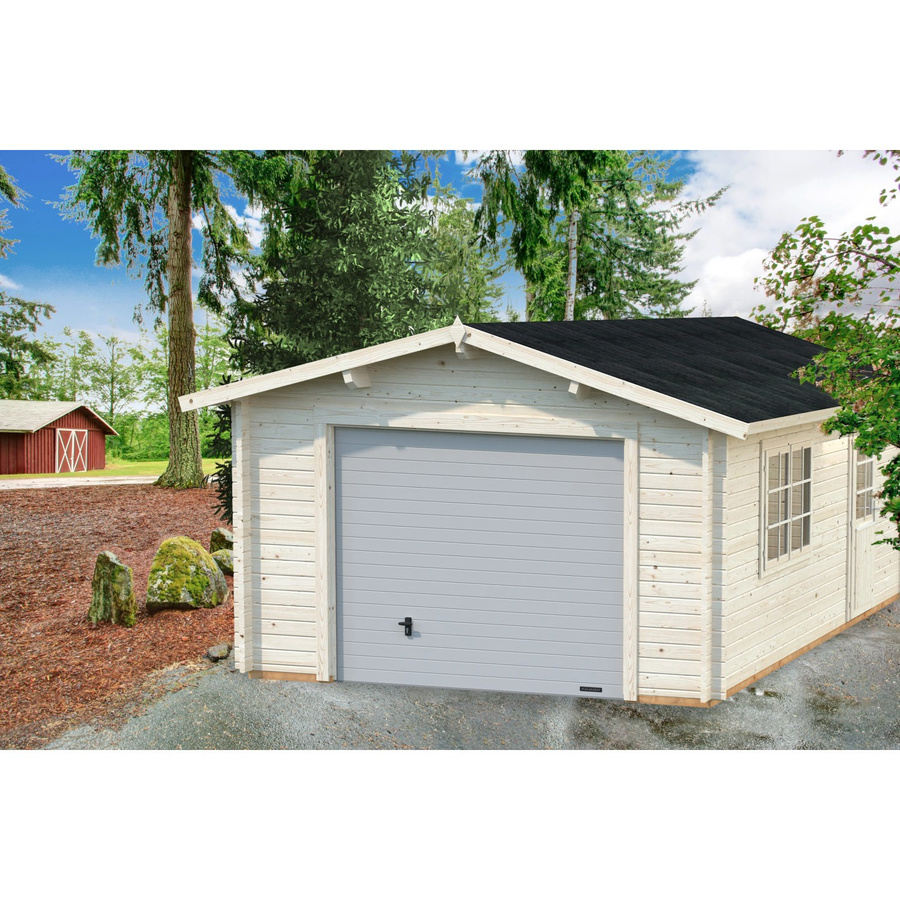 Palmako Garage Roger aus Fichte mit Sektionaltor und Nebeneingangstür in Dunkelgrau-Weiß, B/T/H: 360 x 550 cm - Bild 2