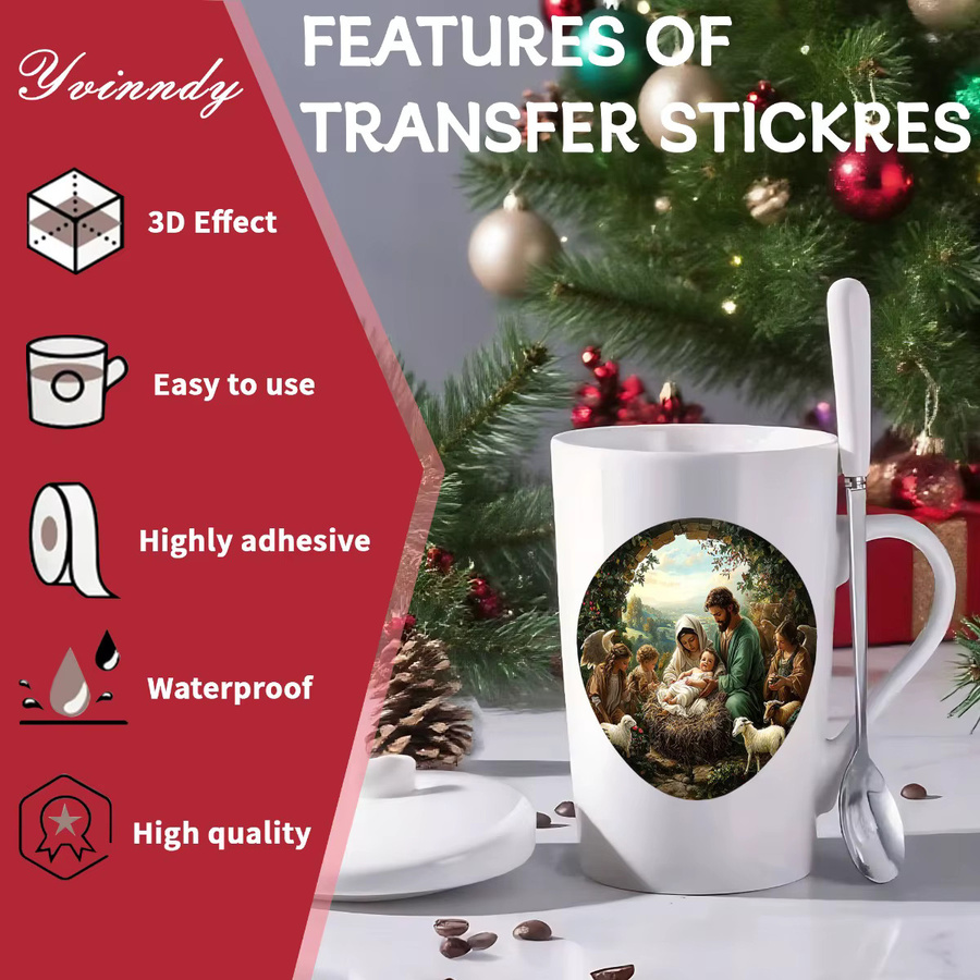 12er Set UV DTF Transferfolien Weihnachten Jesus Geboren Dekorative Tumbler-Umhüllung in Beige und Multicolour für DIY-Projekte - Bild 5