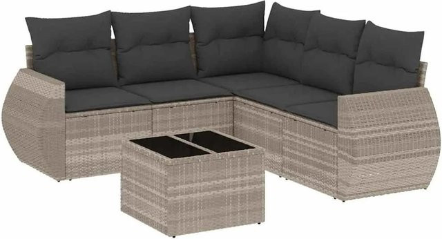 vidaXL 6-teilige Garten-Sofagarnitur in L-Form aus Polyrattan mit Kissen in Hellgrau - Bild 1