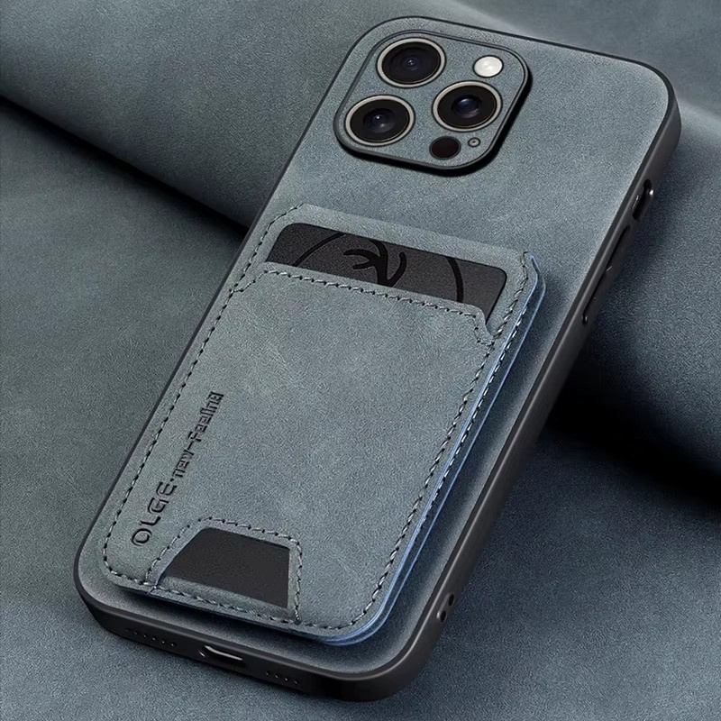 Stoßfeste Leder-Handyhülle mit Kartenfach für Apple iPhone 17 16 15 14 13 11 Pro Max in Schwarz und Grau - Bild 2