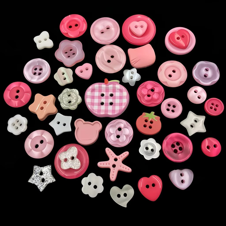 20 bunte DIY-Knöpfe aus Kunststoff in Rosa und Kariert für Bastelarbeiten und Dekorationen - Bild 4