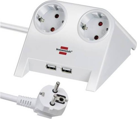 Brennenstuhl Desktop-Power Steckdosenleiste 2-fach mit 2 USB-Ladebuchsen Weiß - Bild 1