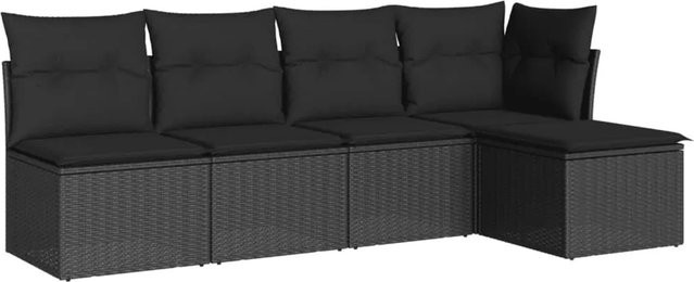 vidaXL 5-tlg Garten-Sofagarnitur aus Polyrattan in Schwarz mit Kissen und L-Form - Bild 1