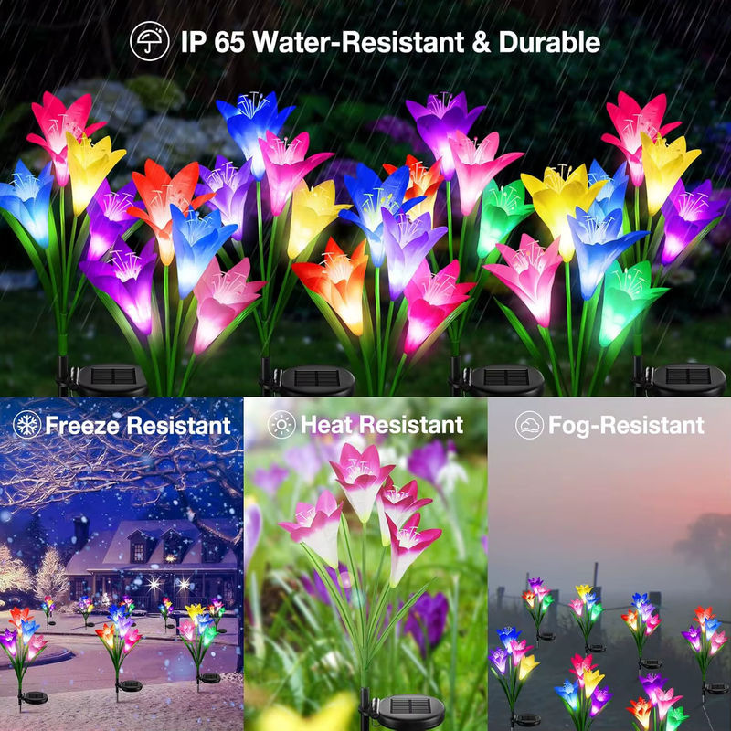 DBF Solar-Lilien-Blumenlicht mit 7 Farbwechseln, wasserdichte LED-Gartenbeleuchtung in Schwarz für Garten und Wege - Bild 5