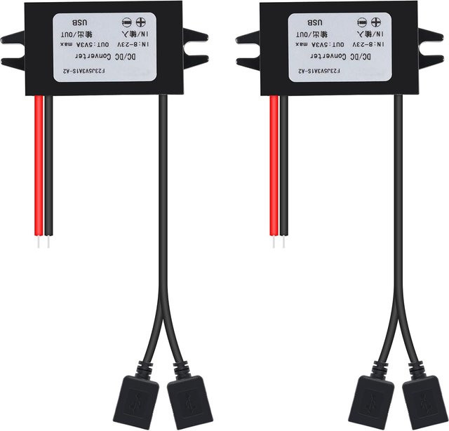 AOKIN 2er-Set Doppel USB Auto Konverter Modul 12V zu 5V 3A 15W DC zu DC Spannungsregler in Schwarz - Bild 1