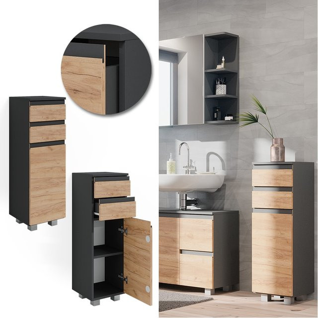 Vicco Midischrank Badschrank J-Shape in Anthrazit und Eiche, B/T/H: 30 x 13,51 x 95 cm - Bild 1