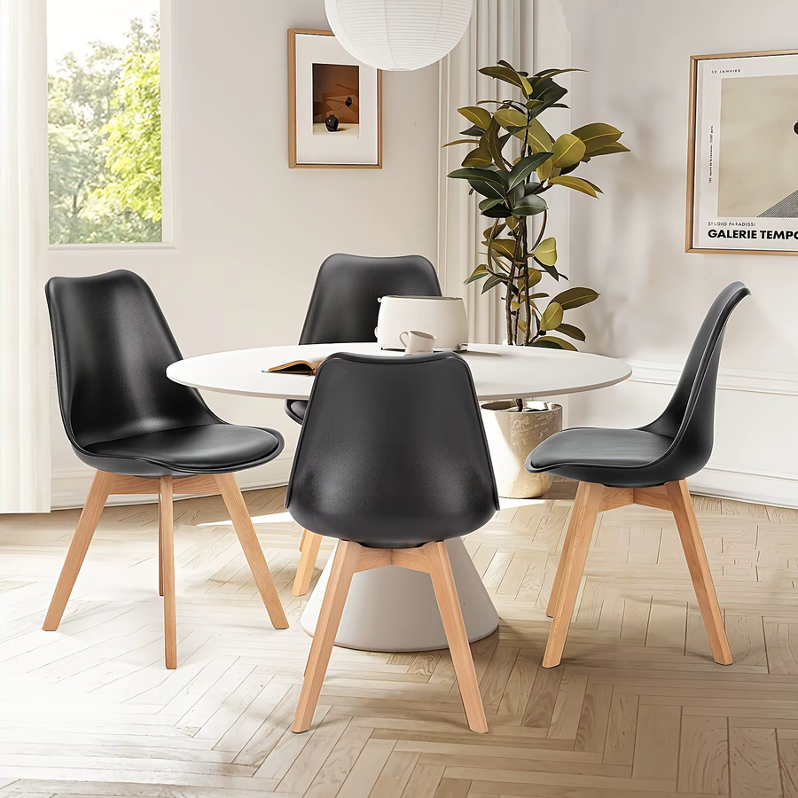 Minimalistischer Esszimmerstuhl LIUSHADUOLA aus Kunstleder und Holz in Schwarz oder Weiß - Bild 3