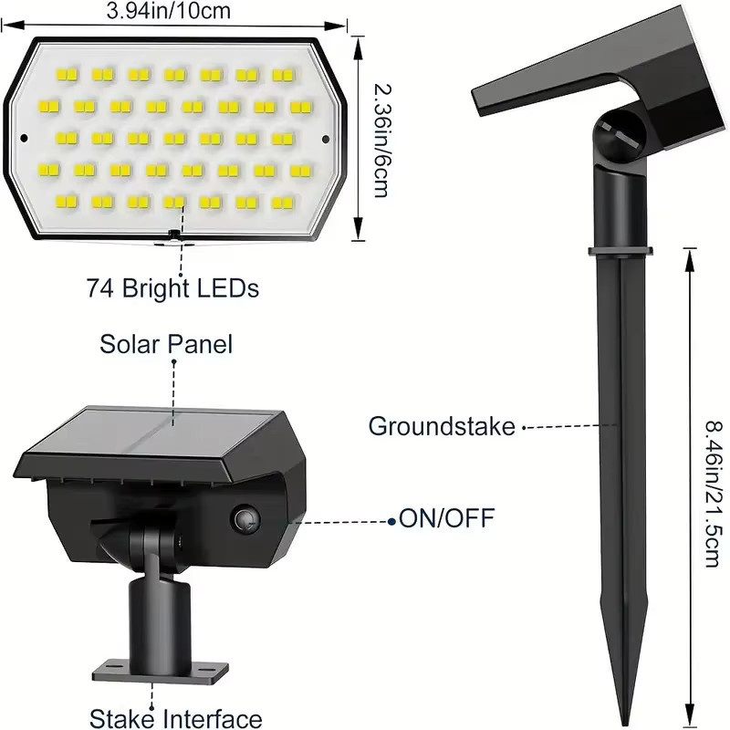 Leclstar Solar-Rasenleuchten für den Außenbereich mit 74 LED und Lichtsensor, Schwarz, B/T/H: 21,5 x 10,0 x 10,0 cm - Bild 6