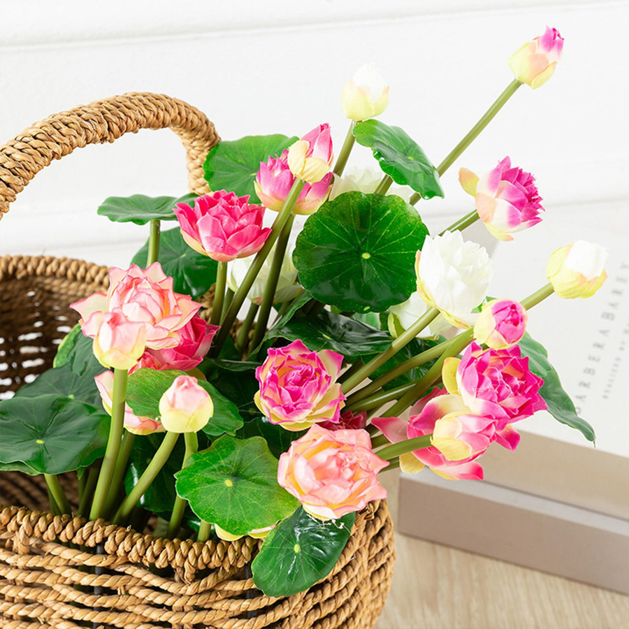 Fishine Miniatur-Seerosenteich mit künstlichen Seerosenblüten und Blättern aus beschichtetem Seidenstoff für Tischdekorationen - Bild 4
