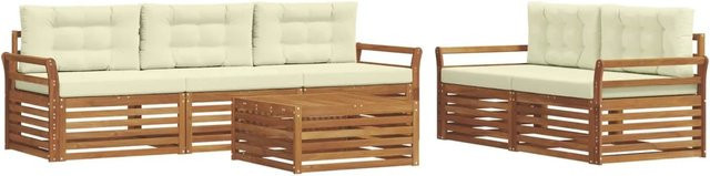 vidaXL Outdoor-Sofagarnitur 6-teilig aus Akazienholz mit Kissen in Natur und Creme - Bild 1