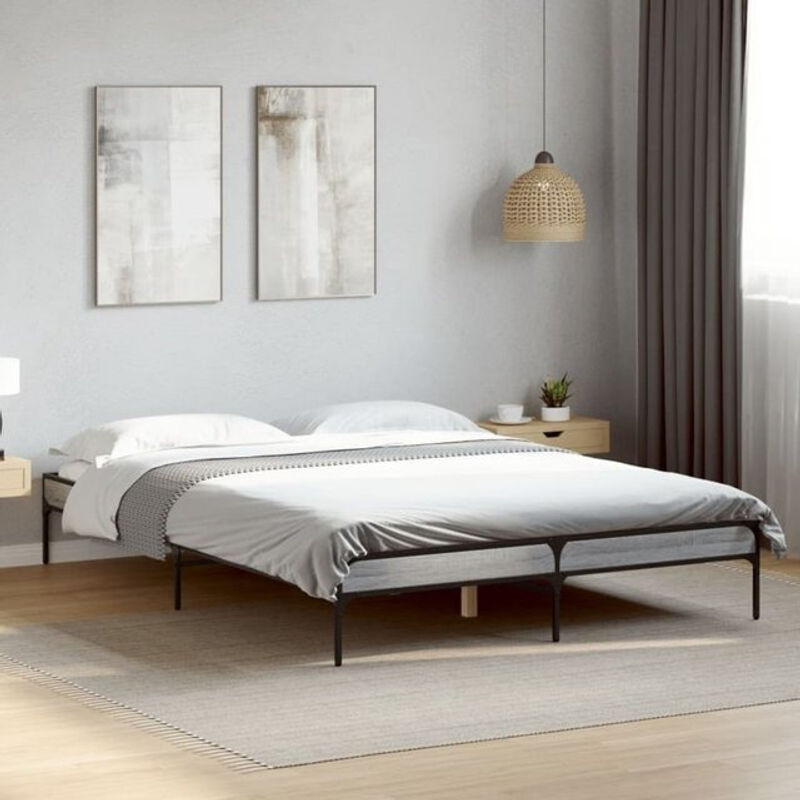 Vidaxl Bettgestell Modern in Grau aus Holzwerkstoff und Metall B/T/H: 140 x 200 cm - Bild 1