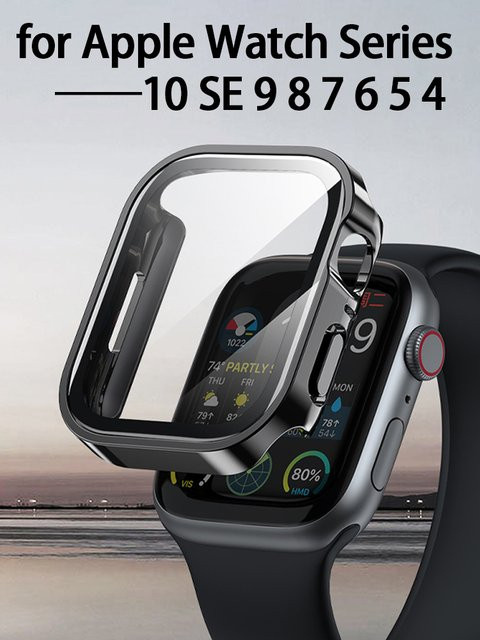 CRESTED Uhrenzubehör Abdeckung + Glas für Apple Watch, Silikon, Schwarz, Unisex - Bild 1