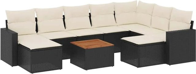 vidaXL 10-teilige Garten-Sofagarnitur aus Poly-Rattan und Akazienholz mit Kissen in Schwarz - Bild 1